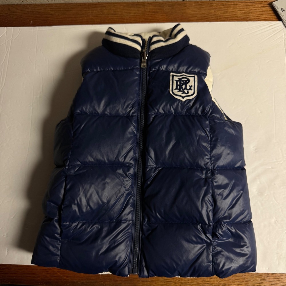 Kids Polo Ralph Lauren Down Puffer Vest Navy Blue RL Crest Size‎ 6 Reversible